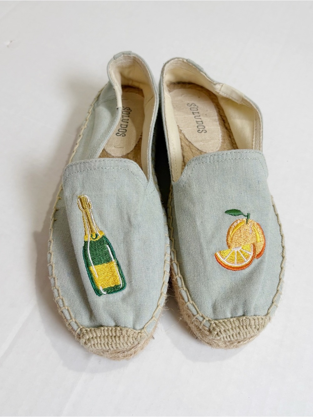Soludos Mimosa Espadrilles Flats Size 6 Cotton Canvas Woven Jute Pale Blue